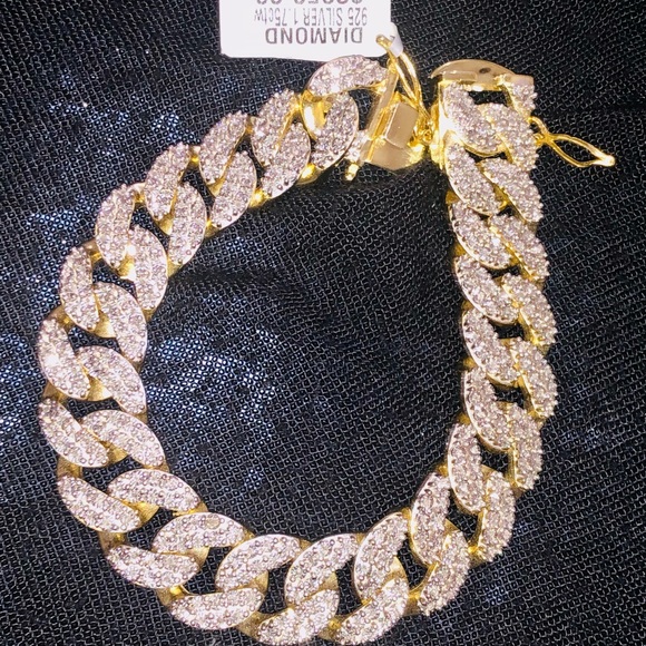 REAL DIAMOND Cuban link men bracelet 10k Gold Vermeil NOT CZ Free Appraisal SALE - Picture 3 of 6